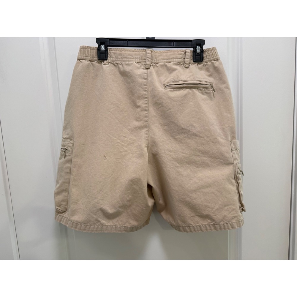 John Ashford Adventure Men 33 Khaki Tan Cotton Canvas Cargo Shorts Elastic Waist - Picture 2 of 6